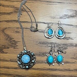 Vintage Costume Turquoise and Silver Jewelry Set